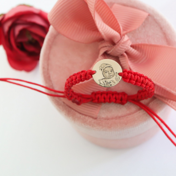 Brățară personalizată din aur 14k cu gravură și șnur de mătase – Bijuterie unică pentru amintiri prețioase [6]