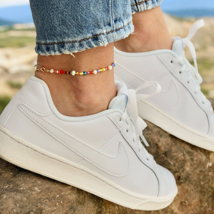 Brățară de picior Summer Mix cu perle de cultură și cristale colorate, aur 14K, eleganță și stil de vară [2]