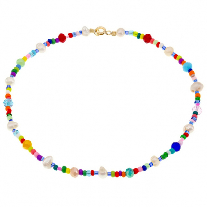 Brățară de picior Summer Mix cu perle de cultură și cristale colorate, aur 14K, eleganță și stil de vară [3]