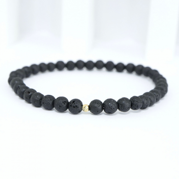 Brățară elastică cu lavă vulcanică și biluță de aur 14K – Eleganță naturală și rafinament subtile [2]
