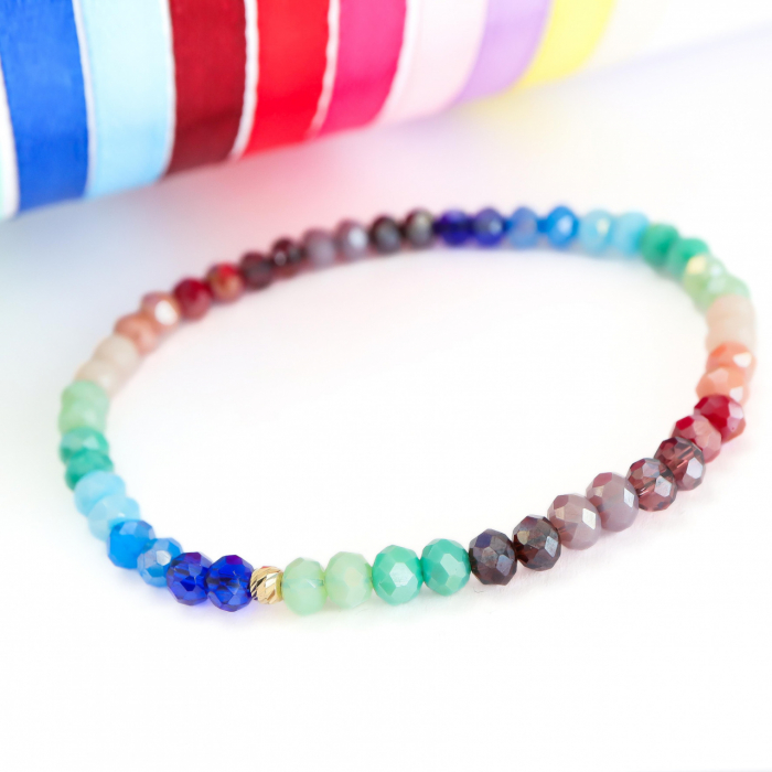 Brățară elastică Rainbow cu biluță de 3mm din aur 14k – Eleganță modernă și culoare subtilă [3]