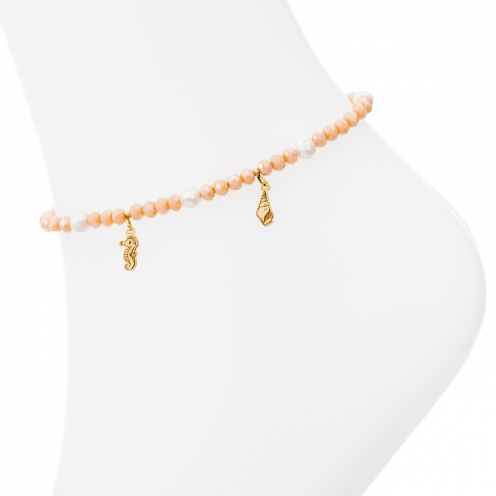 Brățară reglabilă de picior Sea Life din aur 14K cu cristale, perle de cultură și pandantive marine elegante [5]