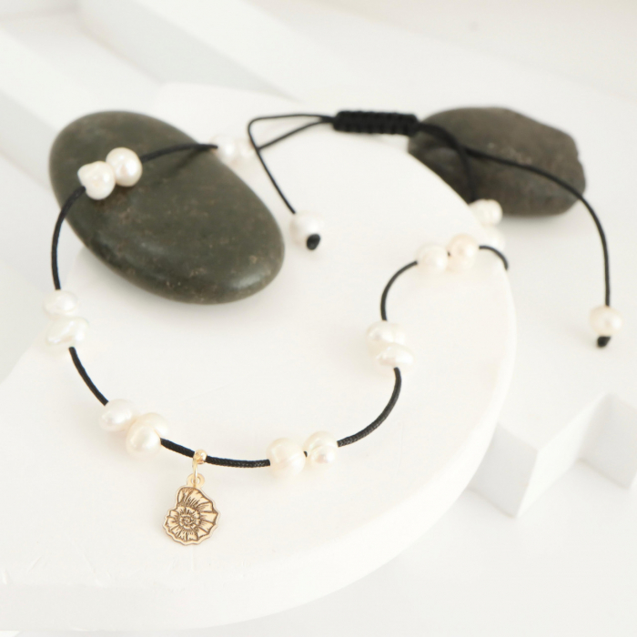 Brățară reglabilă de picior Sea Shell din aur 14K cu perle de cultură și pandantiv scoică – Eleganță naturală pentru vară [2]