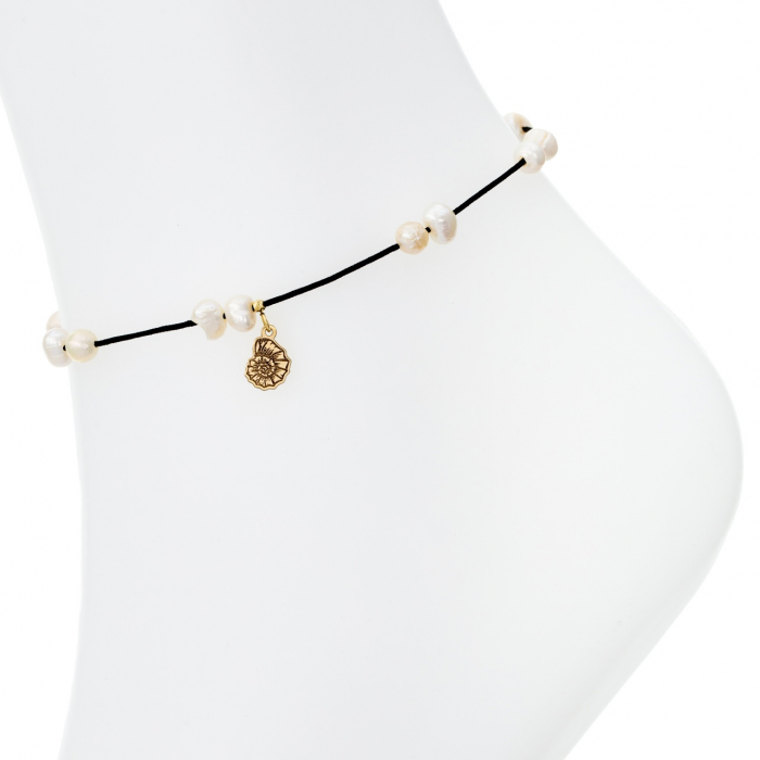 Brățară reglabilă de picior Sea Shell din aur 14K cu perle de cultură și pandantiv scoică – Eleganță naturală pentru vară [3]