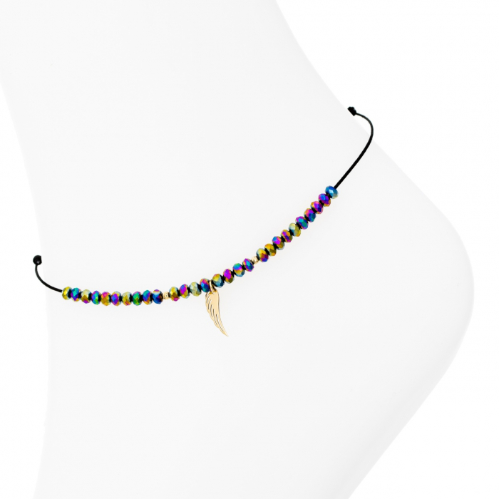 Brățară reglabilă pentru picior cu cristale, charm din aur 14K și biluțe striate – Eleganță și simbolism sofisticat [2]