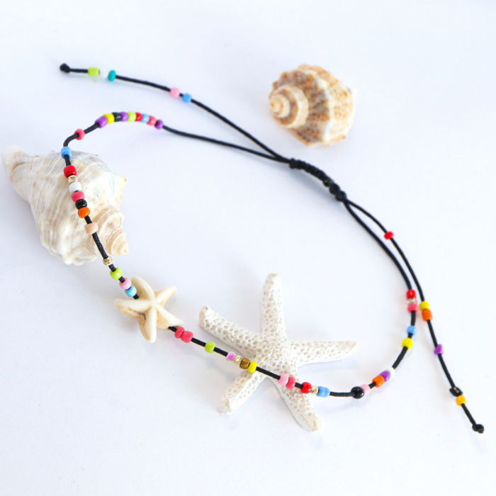 Brățară reglabilă pentru picior cu cristale, stelută de mare și biluțe din aur 14k – Eleganță și stil de vară [2]