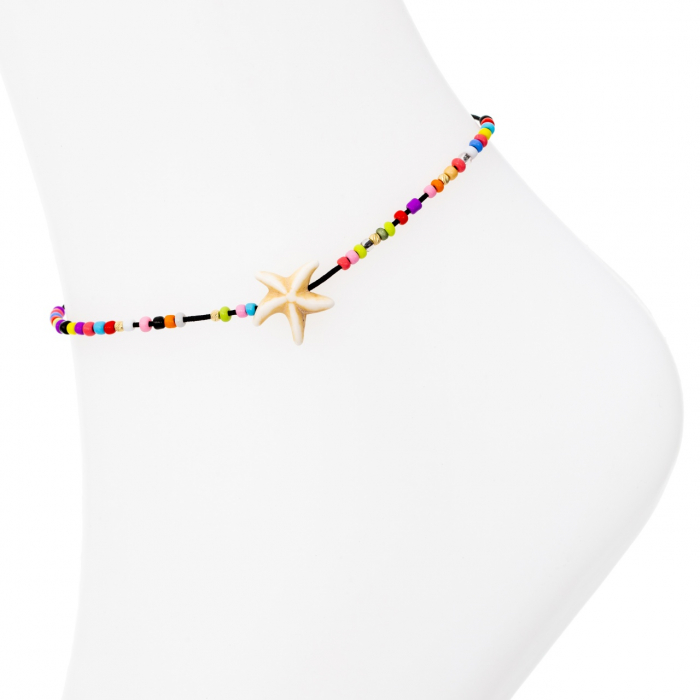Brățară reglabilă pentru picior cu cristale, stelută de mare și biluțe din aur 14k – Eleganță și stil de vară [3]