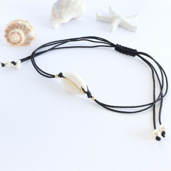 Brățară reglabilă din aur 14k cu perle de cultură, scoică și biluțe, eleganță și simbolism pentru vara ta perfectă [2]
