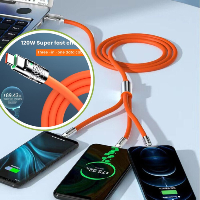 Cablu de incarcare Fast Charge 3 in 1 120 W Lungime 2 m Material silicon si cupru CIP incorporat Rosu - IoArtify.ro [9]