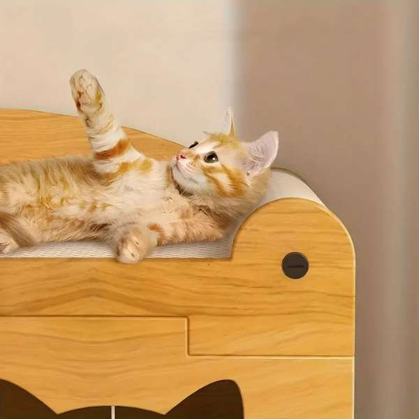 Calcus pentru Pisicute cu Centru de Joaca si Spatiu de Zgariat din Materiale Ecologice 56x30x30 cm Maro – IoArtify.ro [8]