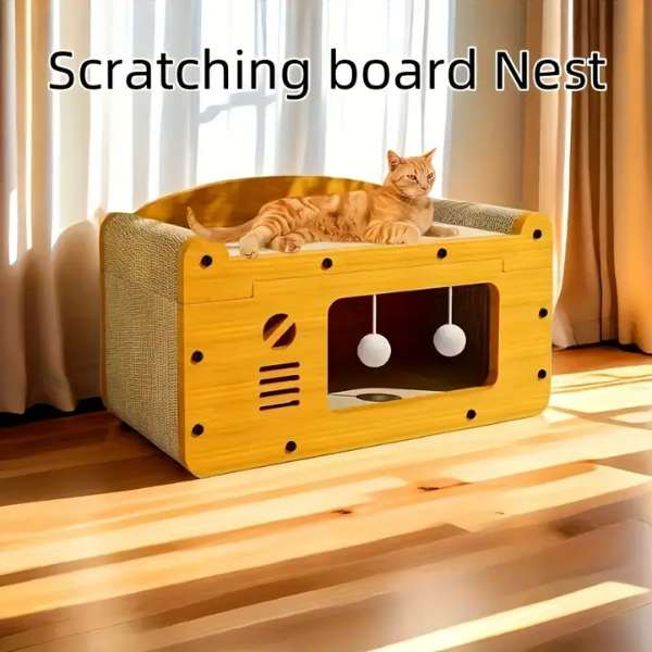 Calcus pentru Pisicute cu Centru de Joaca si Spatiu de Zgariat din Materiale Ecologice 56x30x30 cm Maro – IoArtify.ro [4]