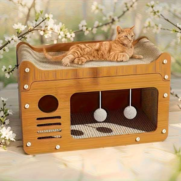 Calcus pentru Pisici cu Centru de Joacă și Zgariat, Materiale Ecologice, 56x30x30 cm, Maro – Siguranță și Distracție! [9]