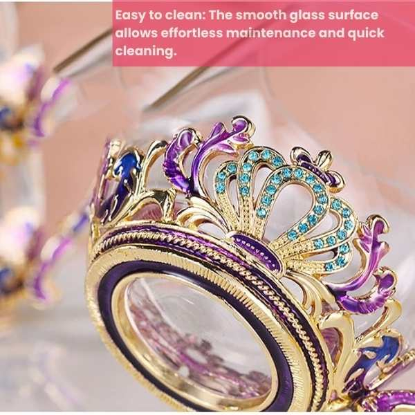 Cana Handmade Crown din Sticla Emailata Transparenta Termorezistenta cu Capac si Lingurita Design Coroana 320 ml – IoArtify.ro [6]