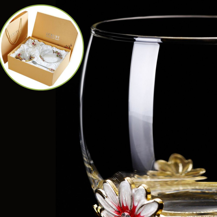 Cana Handmade Fleur-de-Lis din Sticla Emailata Transparenta Termorezistenta 330 ml – IoArtify.ro [5]