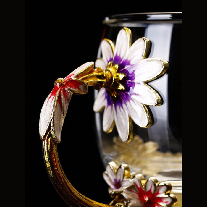 Cana Handmade Fleur-de-Lis din Sticla Emailata Transparenta Termorezistenta 330 ml – IoArtify.ro [3]