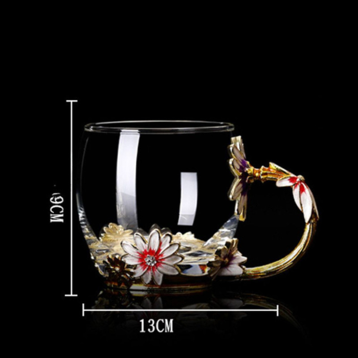 Cana Handmade Fleur-de-Lis din Sticla Emailata Transparenta Termorezistenta 330 ml – IoArtify.ro [8]