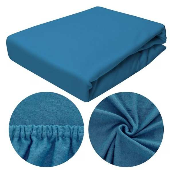 Cearceaf de Pat cu Elastic din Bumbac, 150x200 cm, Albastru – Confort și Durabilitate pentru Somn Perfect [2]