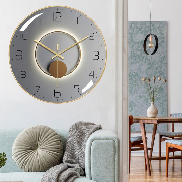 Ceas de Perete 3D Gri cu Rama Aurie – Design Modern, Silentios și Elegant pentru Casa Ta [8]