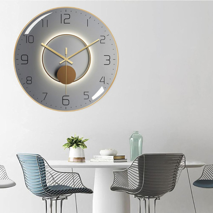 Ceas de Perete 3D Gri cu Rama Aurie – Design Modern, Silentios și Elegant pentru Casa Ta [7]