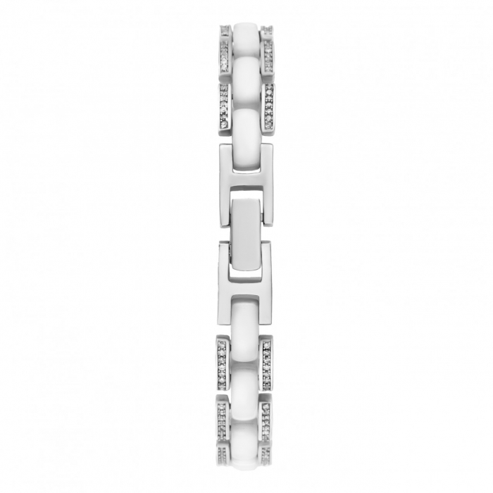 Ceas Elegant din Argint 925 și Ceramică Albă, Design Modern cu Cristale, Personalizabil [2]