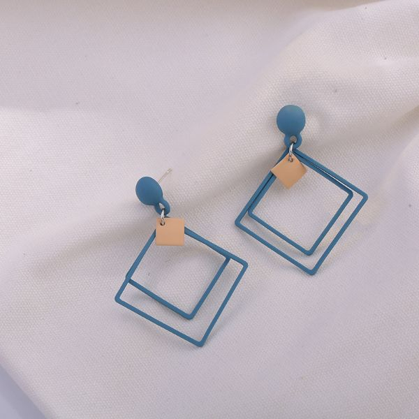 Cercei cu Forma Geometrica Patrat Aliaj Zinc 11 x 6 cm Albastru cu Auriu – IoArtify.ro [8]
