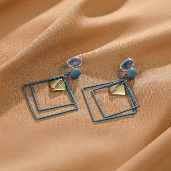 Cercei cu Forma Geometrica Patrat Aliaj Zinc 11 x 6 cm Albastru cu Auriu – IoArtify.ro [4]