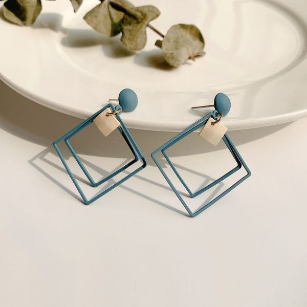 Cercei cu Forma Geometrica Patrat Aliaj Zinc 11 x 6 cm Albastru cu Auriu – IoArtify.ro [5]