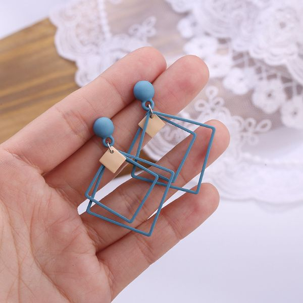 Cercei cu Forma Geometrica Patrat Aliaj Zinc 11 x 6 cm Albastru cu Auriu – IoArtify.ro [2]