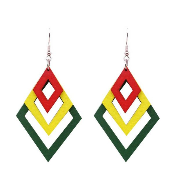 Cercei din Lemn cu Forma Geometrica 3 Romburi Galben 11 x 6 cm – IoArtify.ro [3]