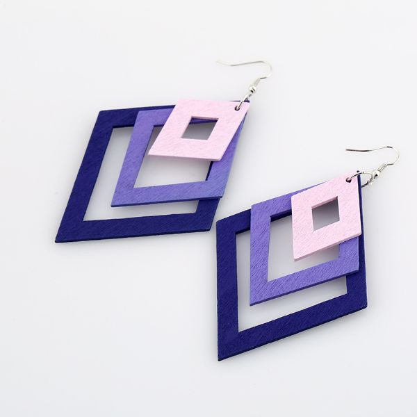 Cercei din Lemn cu Forma Geometrica 3 Romburi Mov 11 x 6 cm – IoArtify.ro [5]