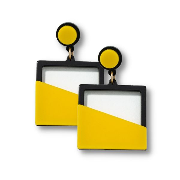 Cercei Gold Filigree cu Forma Geometrica Patrat Galben cu Negru 6 cm lungime – IoArtify.ro [3]