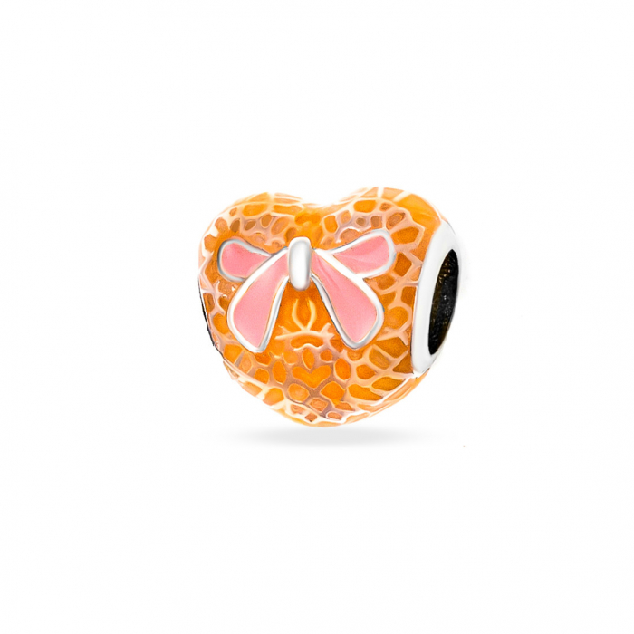Charm din Argint 925 Ellegance Orange – Accesoriu Elegant cu Design Inimioare și Nuance Vibrantă de Portocaliu [1]