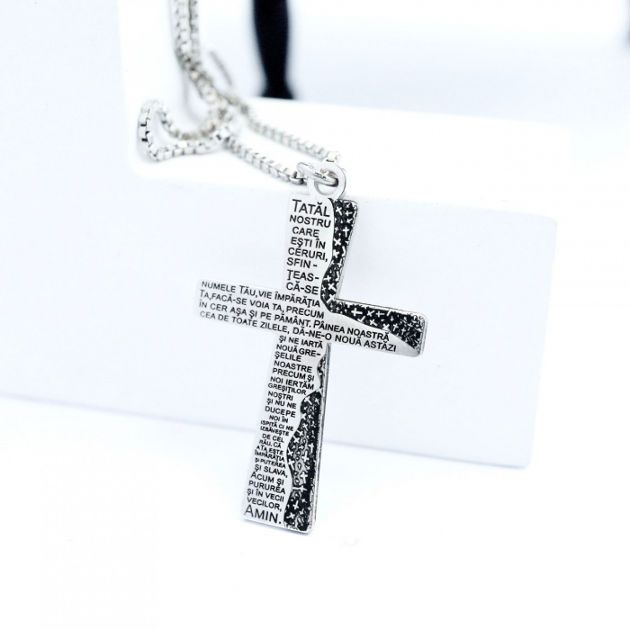 Colier BOX din argint cu cruce gravată "Tatăl Nostru" – bijuterie religioasă elegantă și personalizabilă [2]