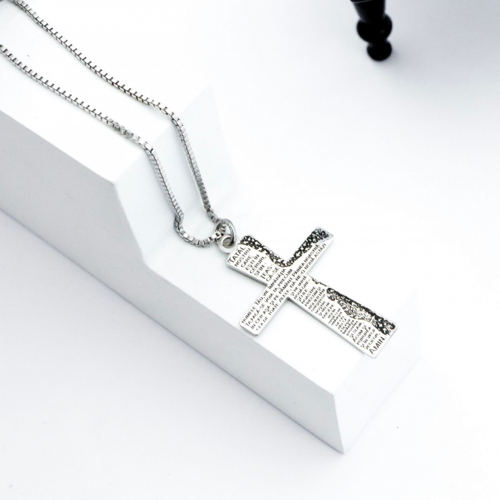 Colier BOX din argint cu cruce gravată "Tatăl Nostru" – bijuterie religioasă elegantă și personalizabilă [4]