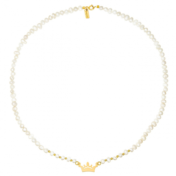 Colier cu Perle de Cultură și Coroniță Gravată din Aur 14k – Eleganță și Rafinament Timeless [3]