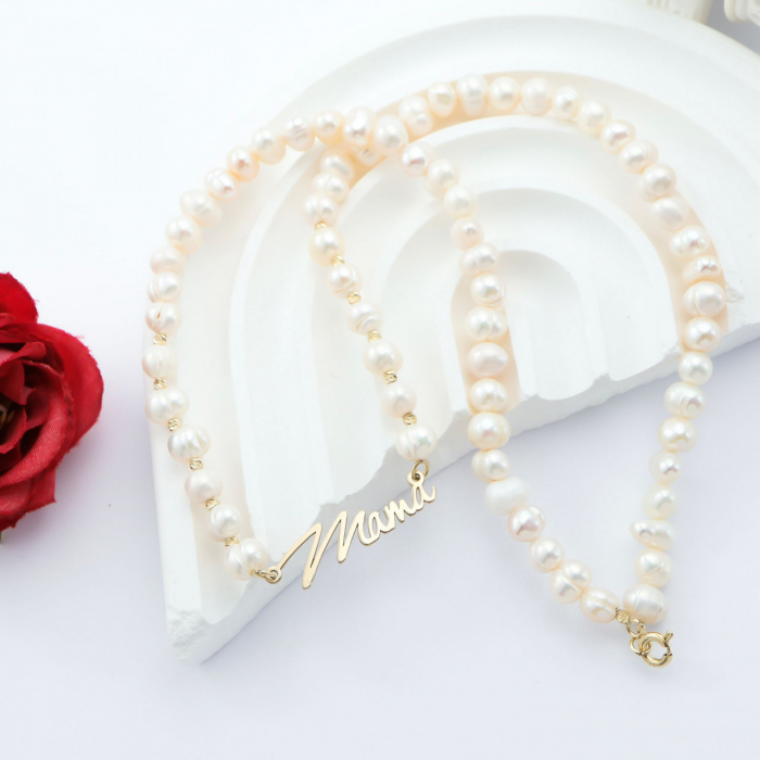 Colier MAMA cu Perle de Cultură și Pandantiv din Aur 14k – Bijuterie Elegantă și Personalizabilă [2]