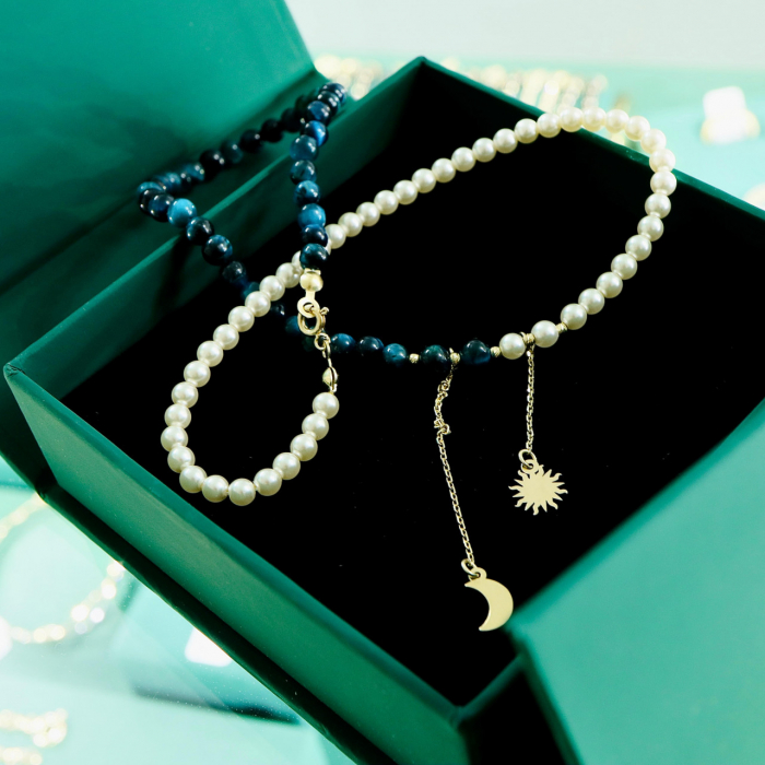 Colier Midnight cu agate, perle de Mallorca și elemente din aur 14K – Eleganță astrală și rafinament [2]