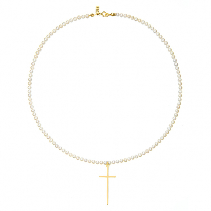 Colier Oh My Pearls cu Perle de Cultură și Cruce din Aur 14K – Eleganță și Rafinament [2]