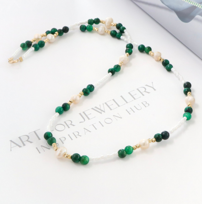Colier Elegant cu Perle de Cultură, Agate și Bile din Aur 14k – Rafinament Modern și Personalizare [2]