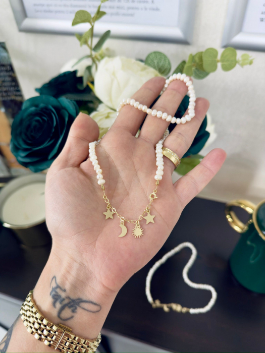 Colier Universe cu Perle de Cultură și Charmuri din Aur 14K – Eleganță Modernă și Personalizare [2]