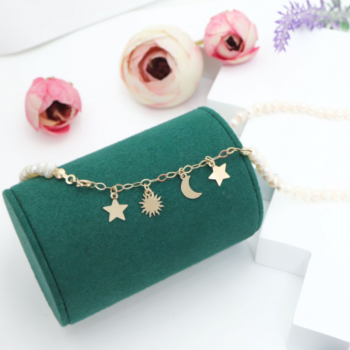 Colier Universe cu Perle de Cultură și Charmuri din Aur 14K – Eleganță Modernă și Personalizare [3]