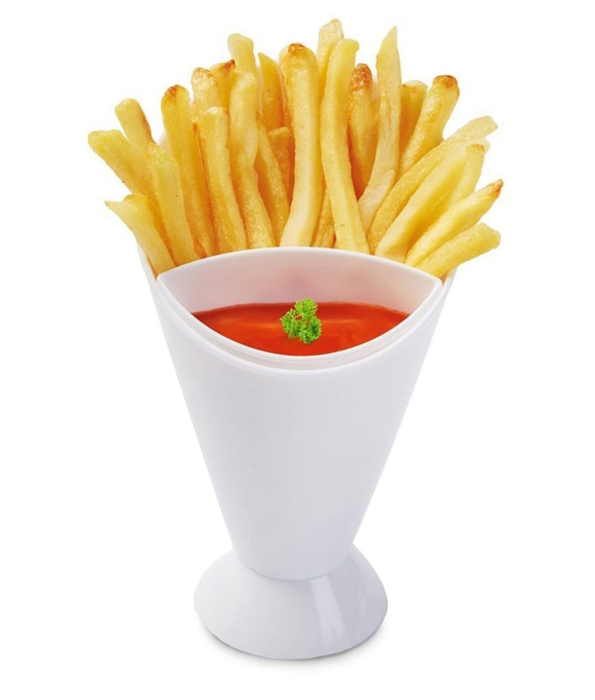 Con pentru servire gustari si suport pentru sosuri Alb 16.5 x 10 cm – IoArtify.ro [2]