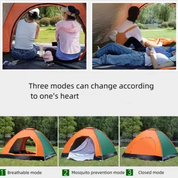 Cort automat portocaliu pentru camping și plajă, impermeabil și rezistent UV, montare rapidă în 2 secunde [5]