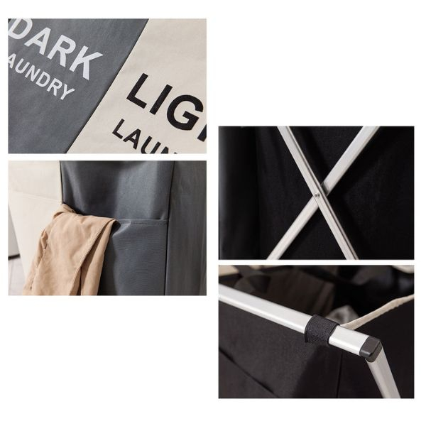 Cos Pliabil pentru Rufe cu 3 Compartimente din Panza Oxford Cadru Metalic 135 L 65.5 x 39.5 x 60 cm Multicolor – IoArtify.ro [6]