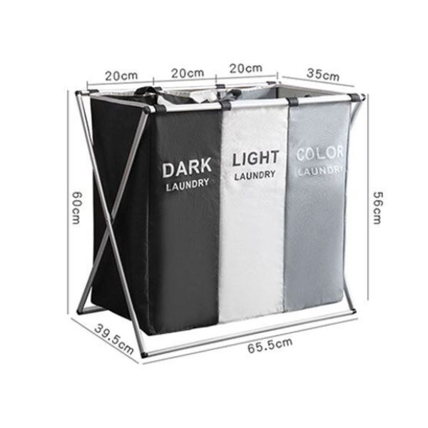 Cos Pliabil pentru Rufe cu 3 Compartimente din Panza Oxford Cadru Metalic 135 L 65.5 x 39.5 x 60 cm Multicolor – IoArtify.ro [4]