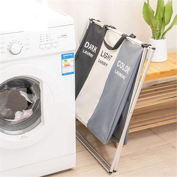 Cos Pliabil pentru Rufe cu 3 Compartimente din Panza Oxford Cadru Metalic 135 L 65.5 x 39.5 x 60 cm Multicolor – IoArtify.ro [7]