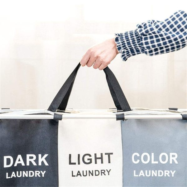 Cos Pliabil pentru Rufe cu 3 Compartimente din Panza Oxford Cadru Metalic 135 L 65.5 x 39.5 x 60 cm Multicolor – IoArtify.ro [5]