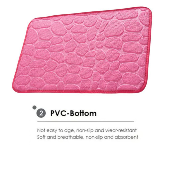 Covoras de baie cu spuma de memorie Anti-Derapant Ultra-Absorbant 60 x 40 cm si 5 Suporti Impermeabili Autoadezivi cu Sistem Push Free pentru Prosoape Roz - IoArtify.ro [2]