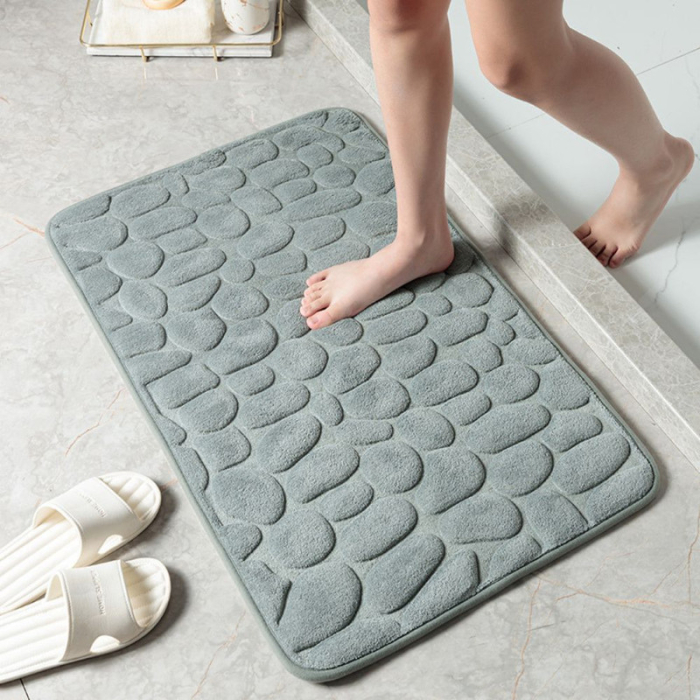 Covoras de baie din Poliester si spuma de memorie model pietre anti-derapant ultra-absorbant Gri 60 x 40 cm - IoArtify.ro [3]
