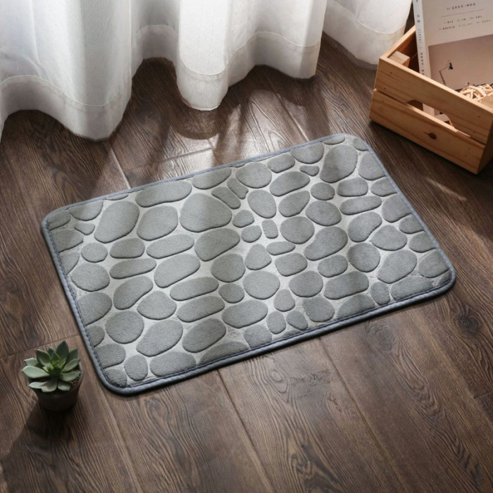 Covoras de baie din Poliester si spuma de memorie model pietre anti-derapant ultra-absorbant Gri 60 x 40 cm - IoArtify.ro [5]